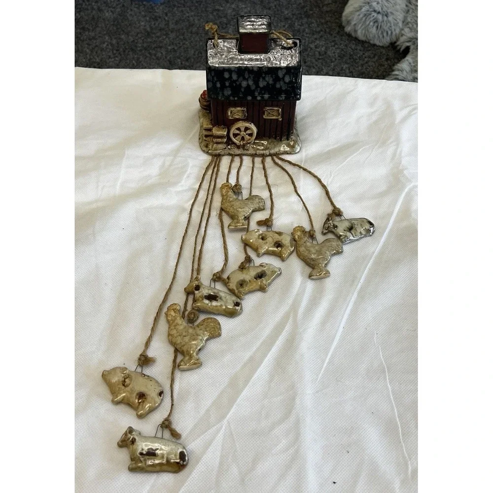 Vtg Farm Animal Wind Chime Rustic Farmhouse Primitive Country Kitchen Whimsical